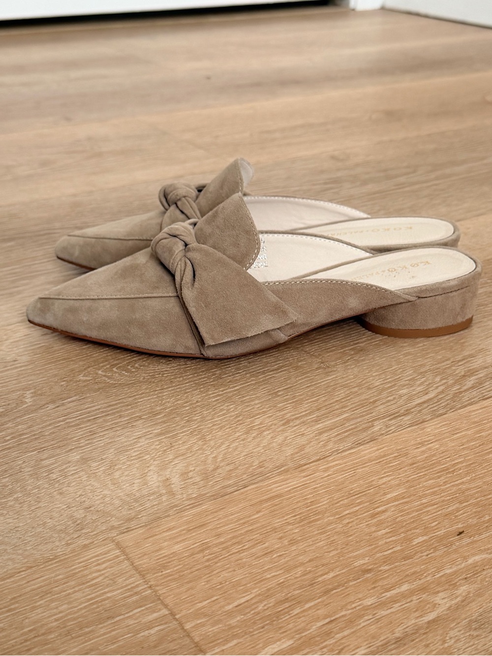 NWOT Koko + Palenki Piet Suede Mule Loafers Tan Pointed Toe Slip-On Flats 8.5
